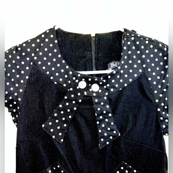 NWT Hell Bunny Vixen Womens S Black Retro A-Line Dress Polka Dot Midi Rockabilly - Picture 3 of 5